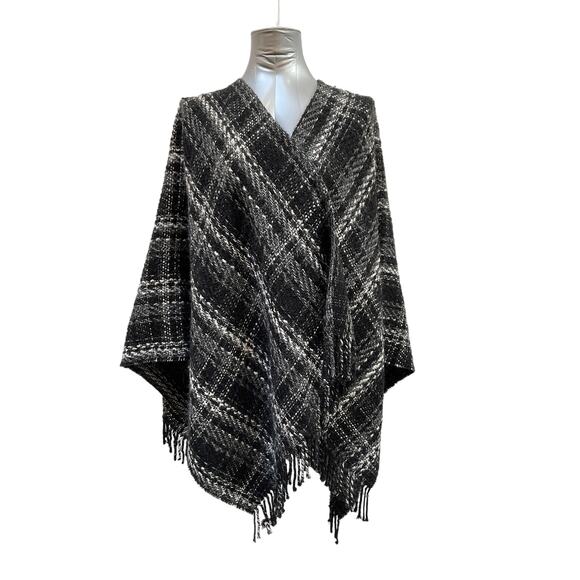 NWT Maje Plaid Fringe Shawl Women's ONE SIZE Black - Picture 1 of 3